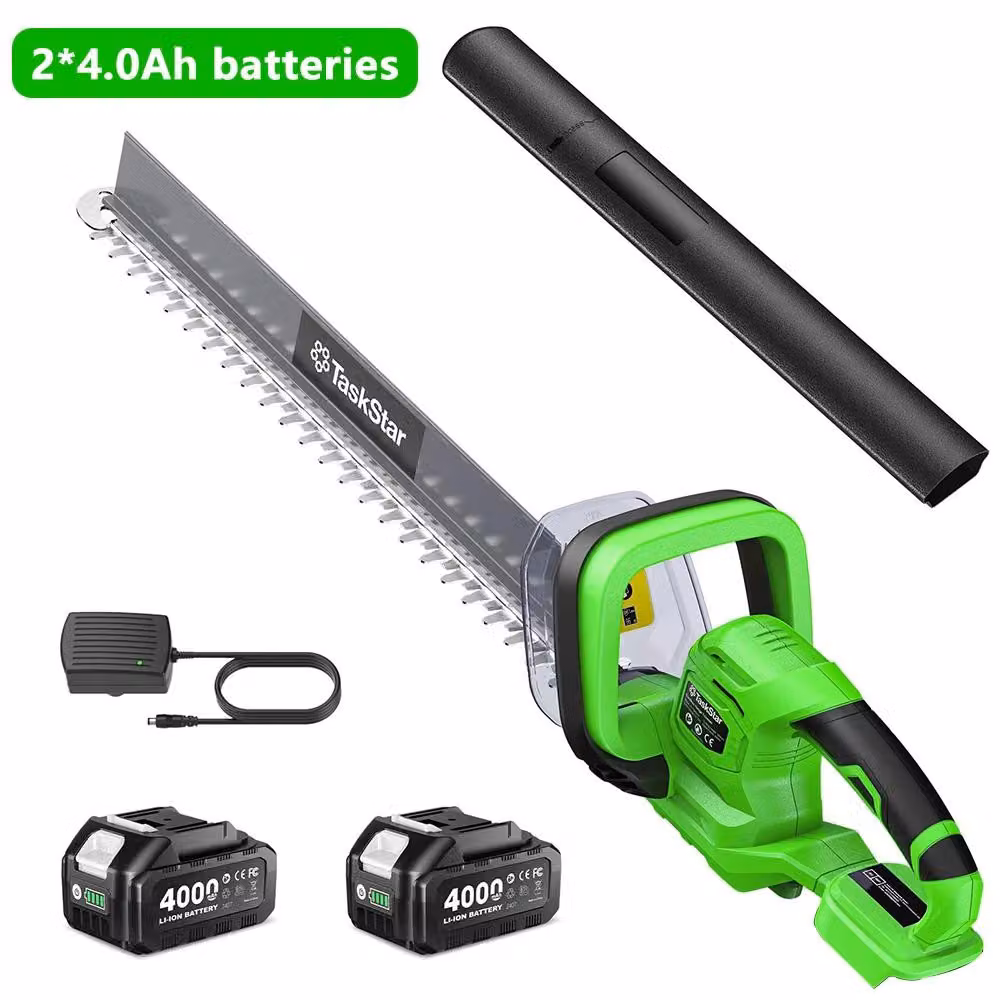 Potatore elettrico per siepi - Potatore a batteria - 20 V - 600 W - Lame da 56 cm a doppio taglio - Sistema di raccolta dei residui di potatura - 2 batterie da 4 Ah