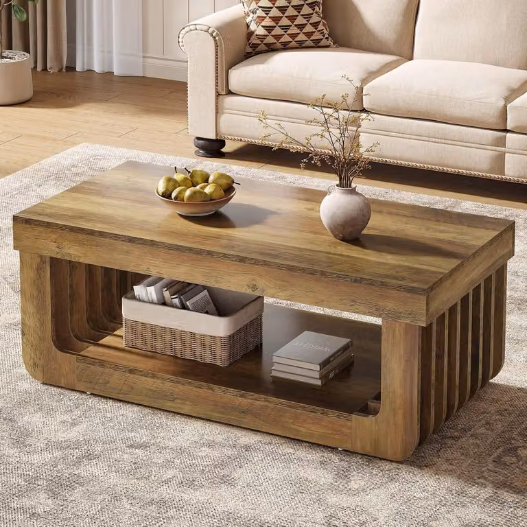 Tavolino rettangolare, 120 cm, effetto legno marrone, con spazio contenitivo