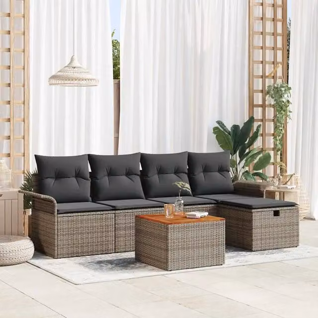 Set Divano da Giardino 6 pz Grigio Poly Rattan 3360779