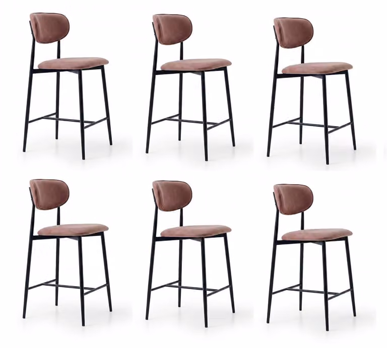 Set di 6 sgabelli da bar, design lungo, pratici, eleganti, comodi, color marrone