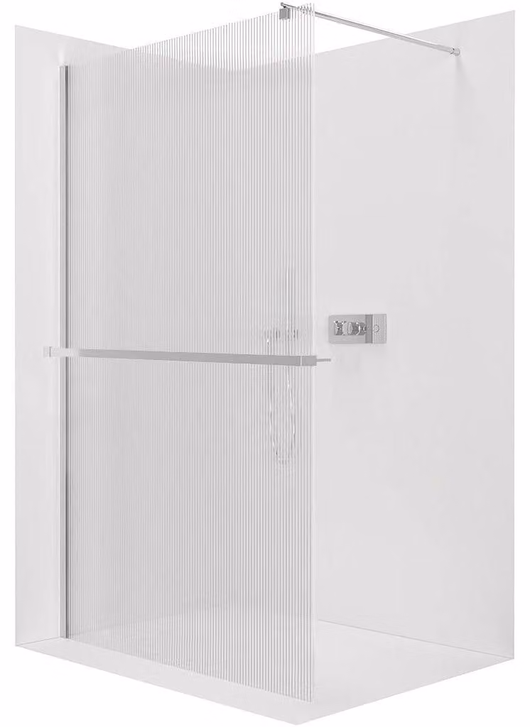 Pannello doccia angolare Walk-in Onyx Round L/P - 8 mm + ripiano/portasciugamani - colonna rotonda - cromato, vetro smerigliato - 110x200 cm