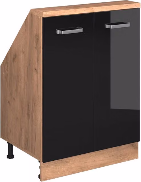 Mobile sottotetto Rion Vicco nero lucido e rovere dorato con 2 ante e ripiani interni L: 60 cm, P: 46 cm, H: 83,8 cm – 1