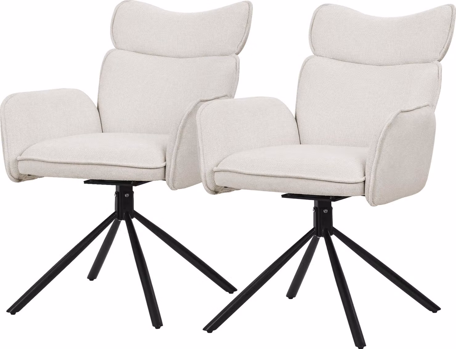 ML-Design sedie da sala da pranzo girevoli set di 2 Sedia da soggiorno in tessuto beige con schienale e bracciolo Sedia girevole a 360° con gambe in metallo poltrona ergonomica