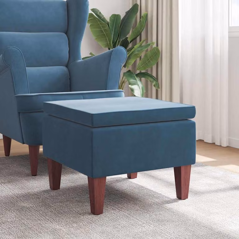 Poggiapiedi vidaXL in velluto blu con gambe in legno per soggiorno e corridoio L: 52 cm, P: 42 cm, H: 42 cm