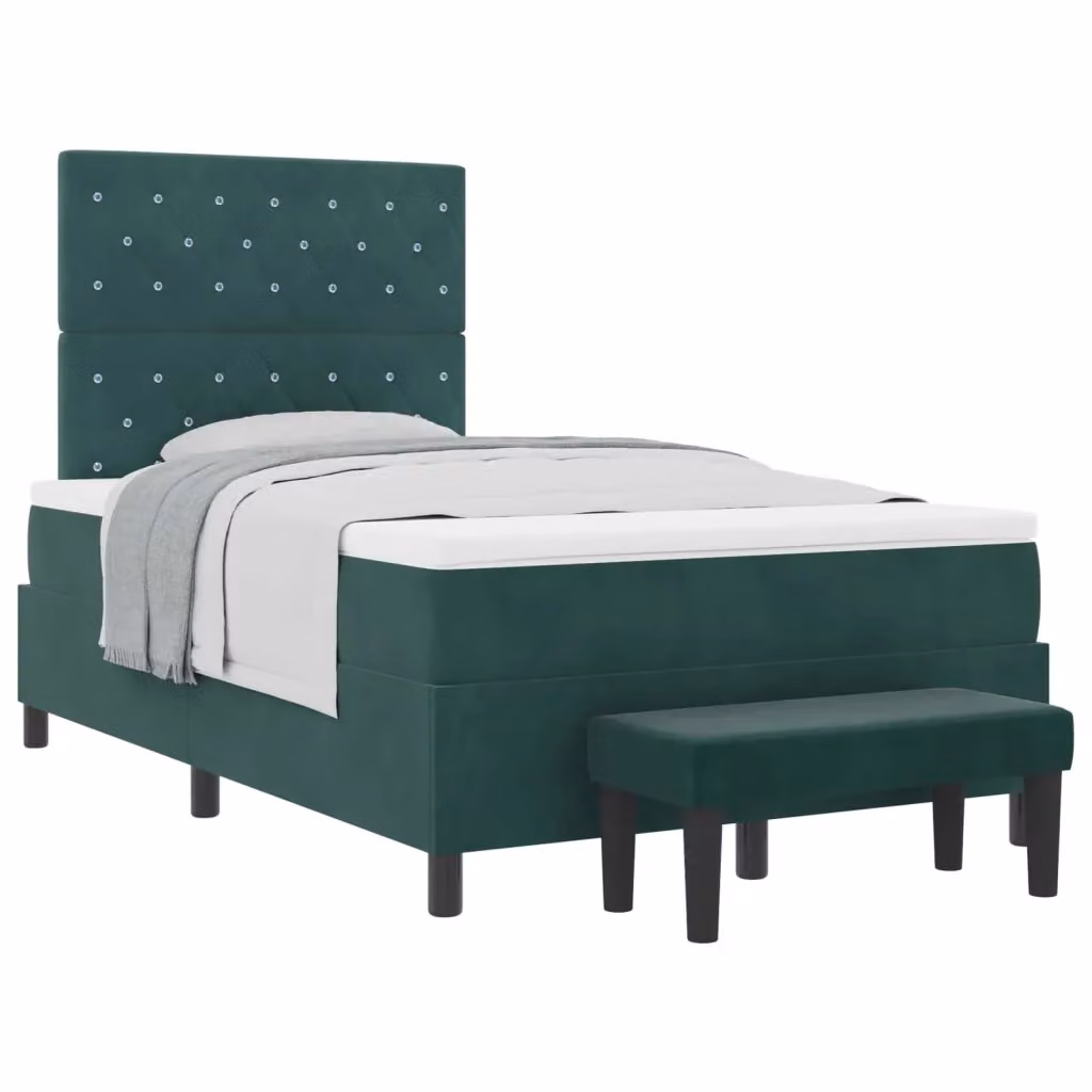 Letto a molle con testiera vidaXL in velluto verde, L 120 cm x P 200 cm x H 128 cm – 3