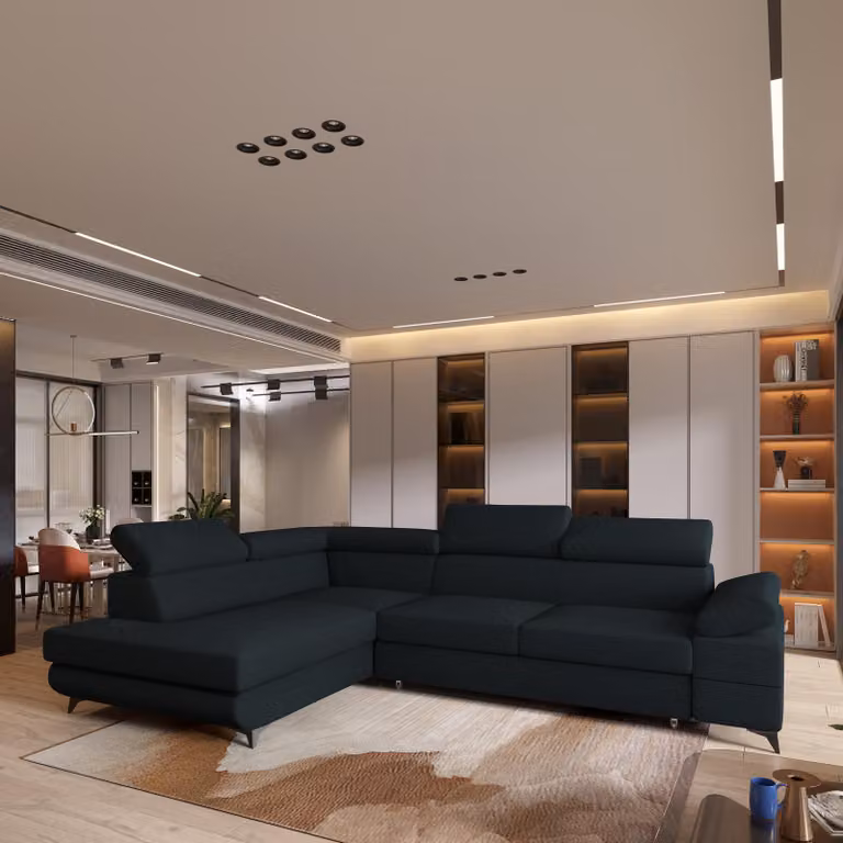 Divano angolare Masseno FAVIEN L-S con funzione letto a L, divano con box letto, divano da salotto, divano, divano, divano letto, set di divani - nero, QUELLE 100