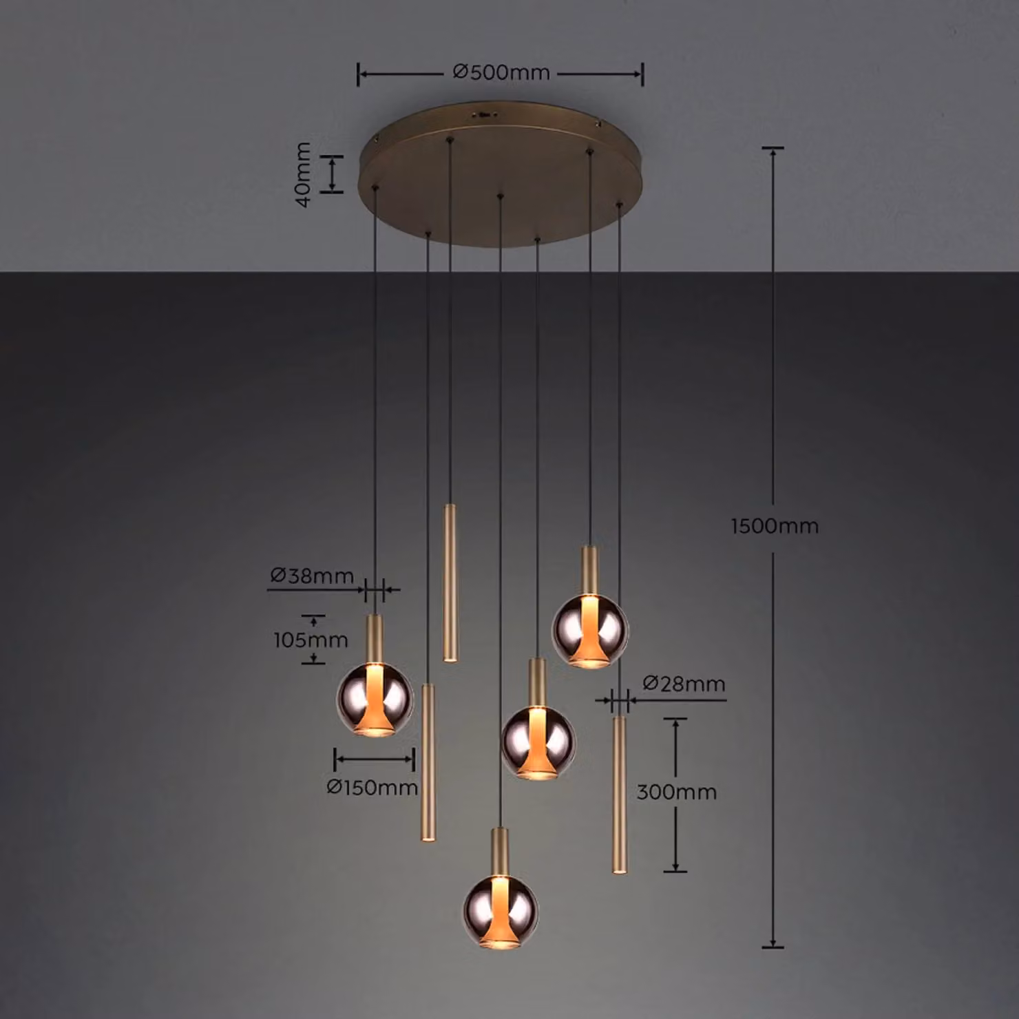 Trio Lighting Lampada a sospensione Melaro, dimmerabile, Alluminio / Grigio / Zincato, Soggiorno / Sala da pranzo, Metallo, Lampada a sospensione