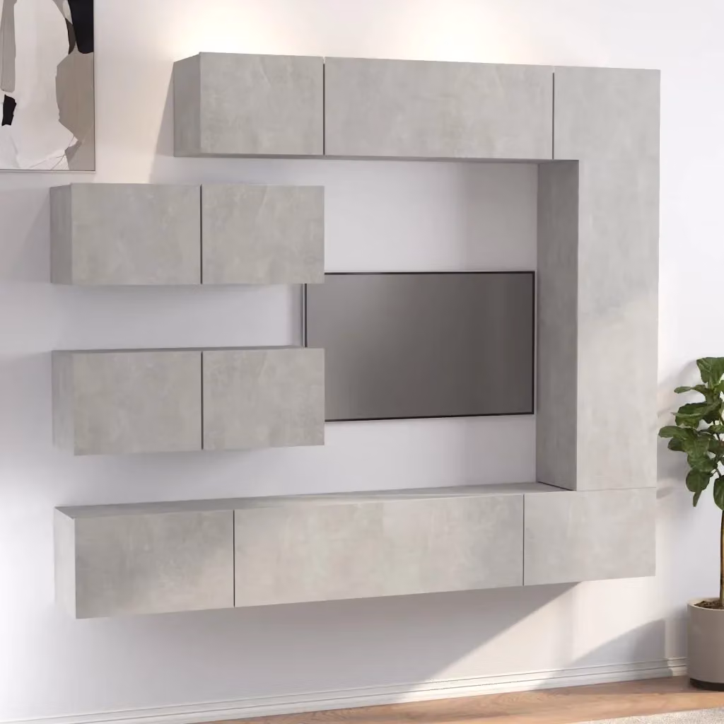 Set di Mobili Porta TV da 7 Pezzi Design In in Legno Multistrato Grigio Opaco con Supporto a Parete per il Tuo Soggiorno – 2