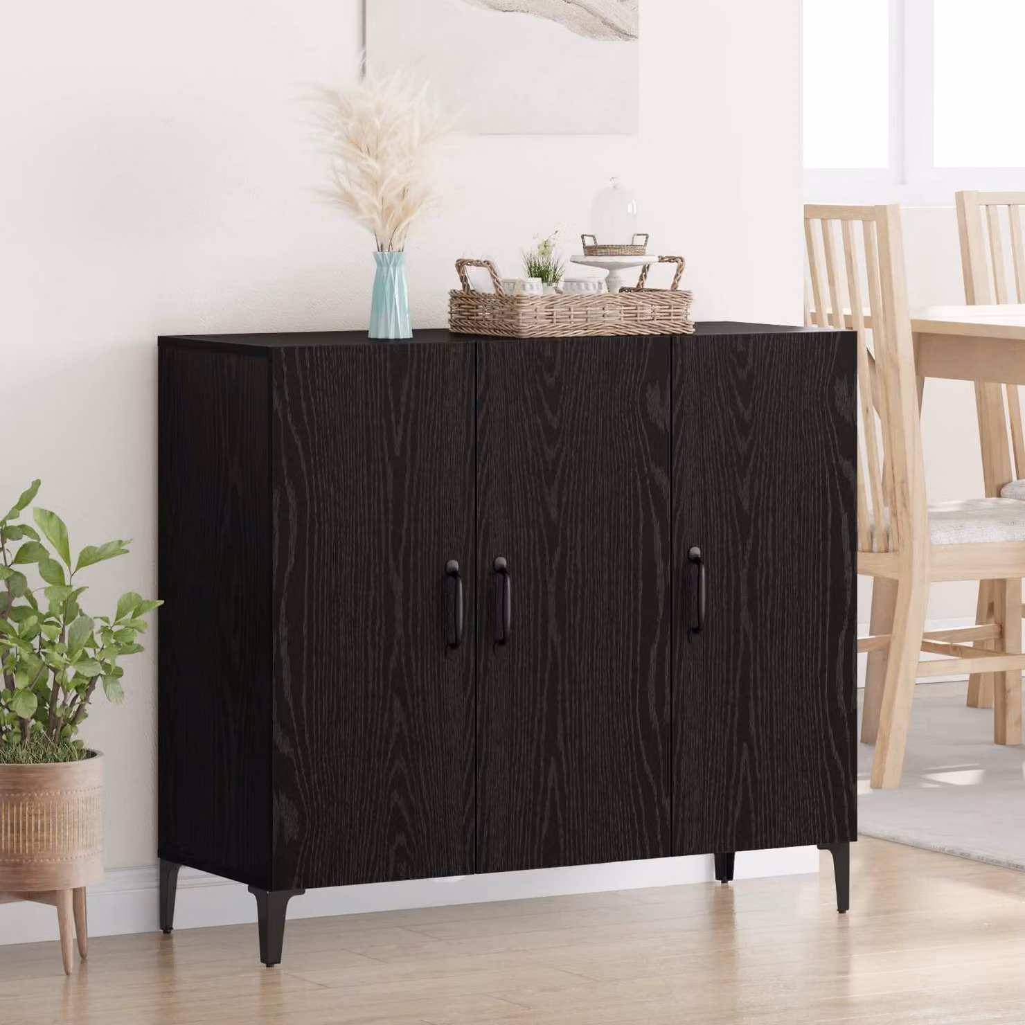 Credenza moderna vidaXL in legno ingegnerizzato nero, L: 90 cm, P: 34 cm, H: 80 cm