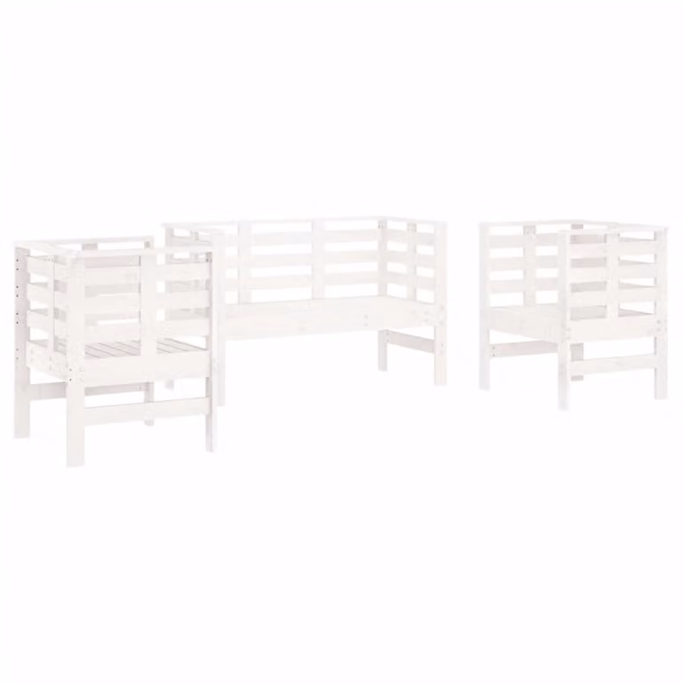 Set Salotto da Giardino 3 pz Bianco in Legno Massello di Pino