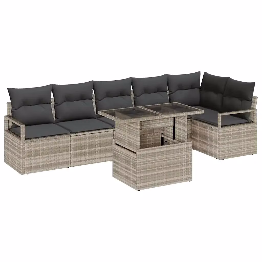 Set Divano da Giardino a L vidaXL in Polyrattan Grigio con Tavolino e Cuscini, 7 Pezzi – 2