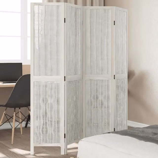 Divisorio Ambienti vidaXL a 4 Pannelli in Legno di Paulownia Bianco Opaco H: 180 cm, L: 145 cm