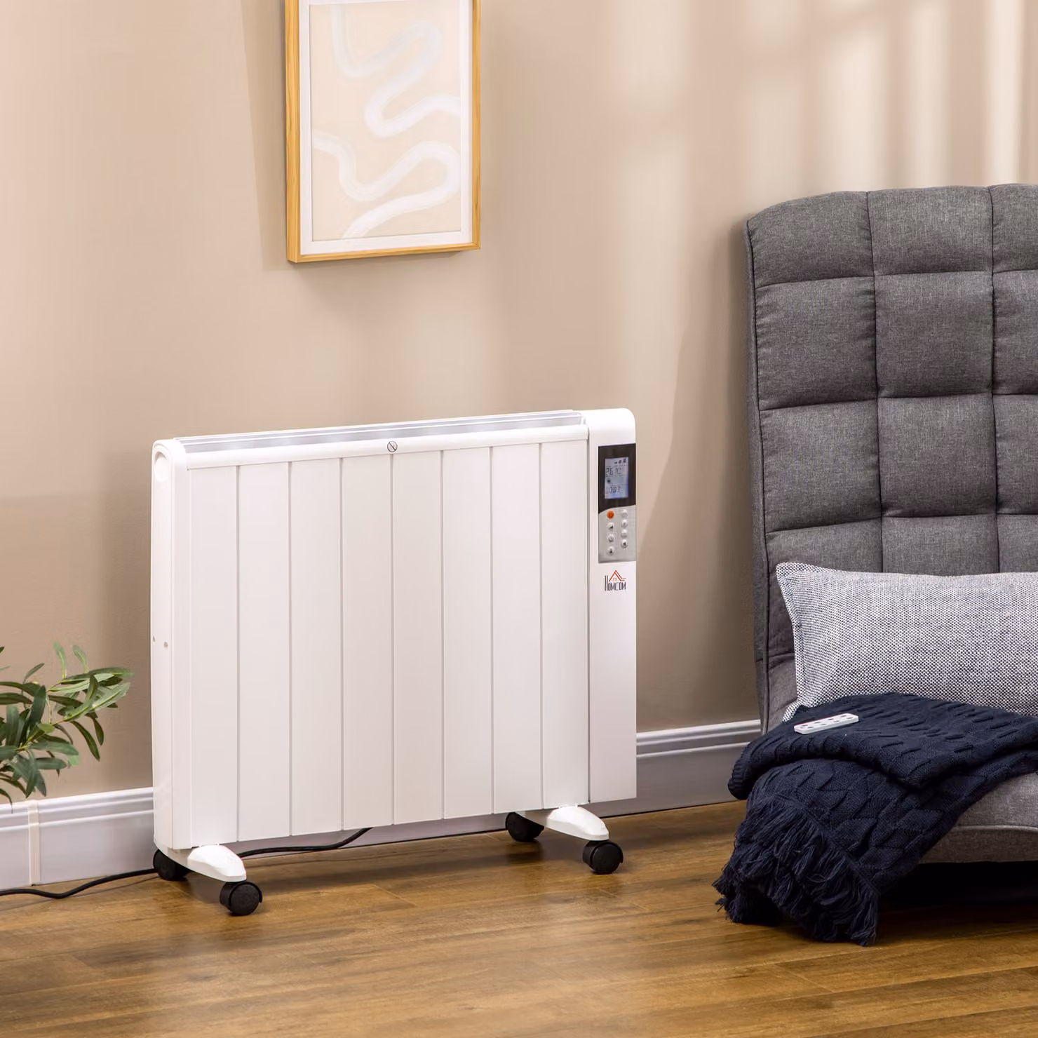 Stufetta Elettrica Portatile HOMCOM da 2000W con Timer e Impostazioni di Calore, Bianco, L/P/H: 75 x 31 x 66.5 cm – 2