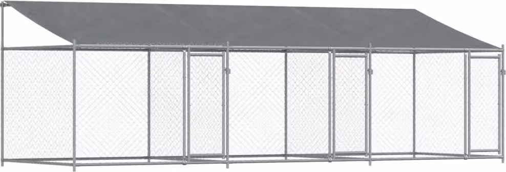 Gabbia Cani con Tetto e Porte Grigia 6x2x2 m in Acciaio Zincato