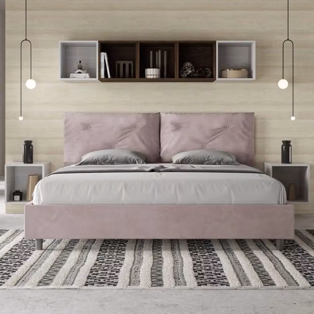 Letto matrimoniale Appia Large Ityhome imbottito in microfibra colore glicine L 180 x P 200 cm