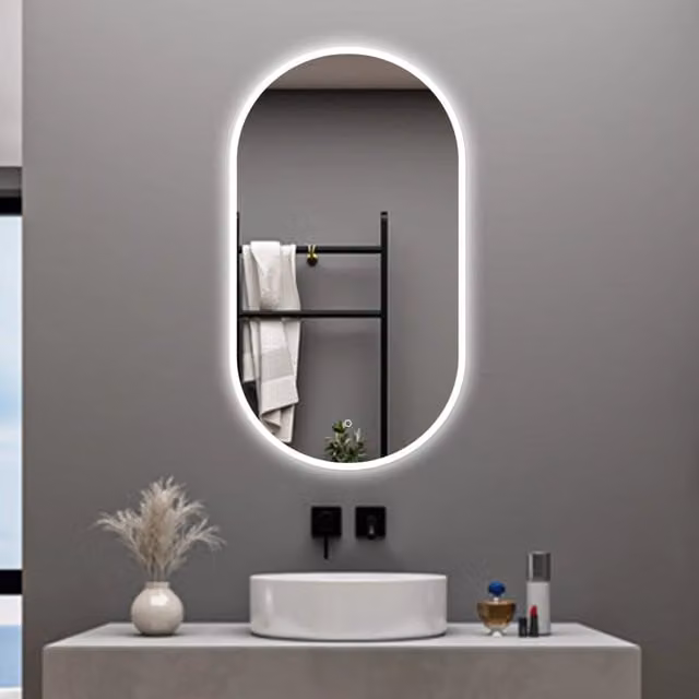 AICA Specchio da bagno rettangolare con LED, dimmerabile e funzione antiappannamento, L: 50 cm, H: 90 cm, colore bianco