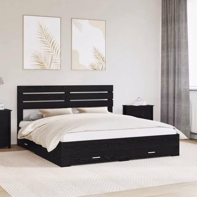 Struttura del letto con cassetto Rovere Nero 180 x 200 cm 3411615
