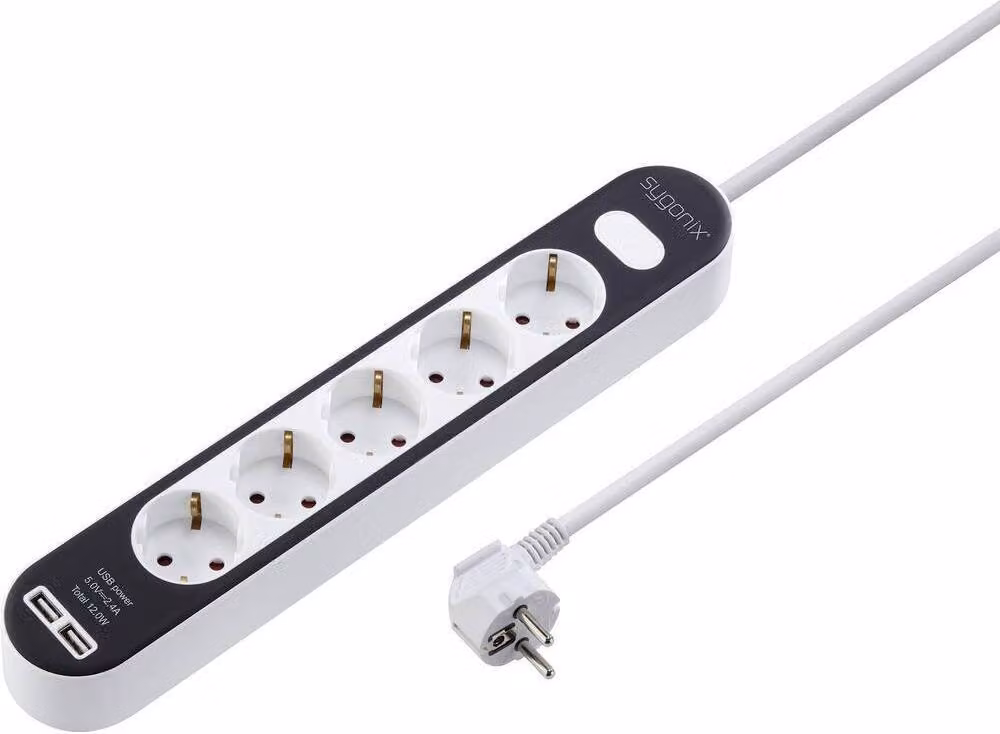 Sygonix SY-4538276 Presa multipla con interruttore a 5 vie Bianco, Nero contatto di terra 1 pz