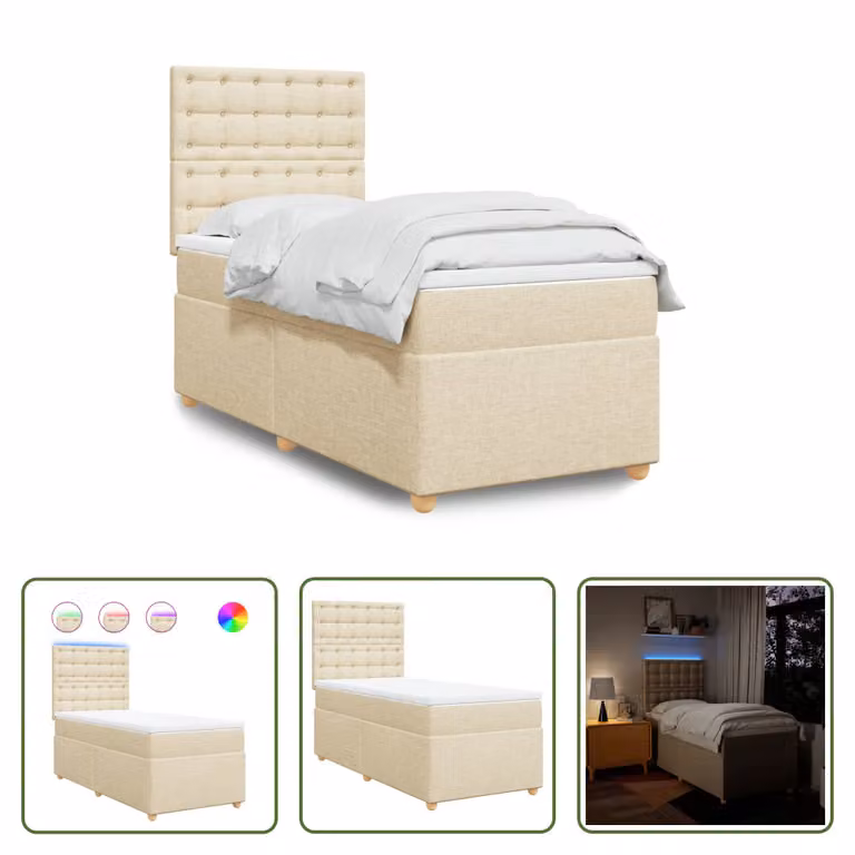 The Living Store Letto a molle insacchettate con materasso crema 80x200 cm in tessuto