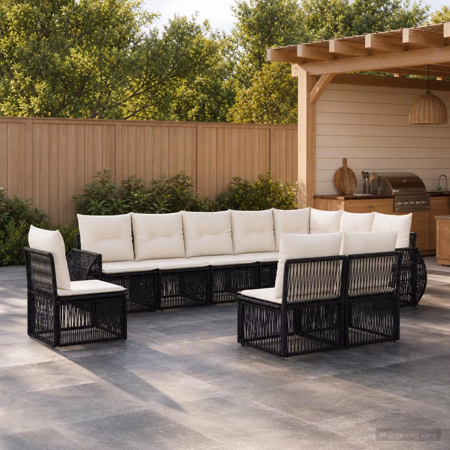 Maison Exclusive - Set da giardino composto da 10 pezzi. Divano da giardino in rattan sintetico, colore nero e crema