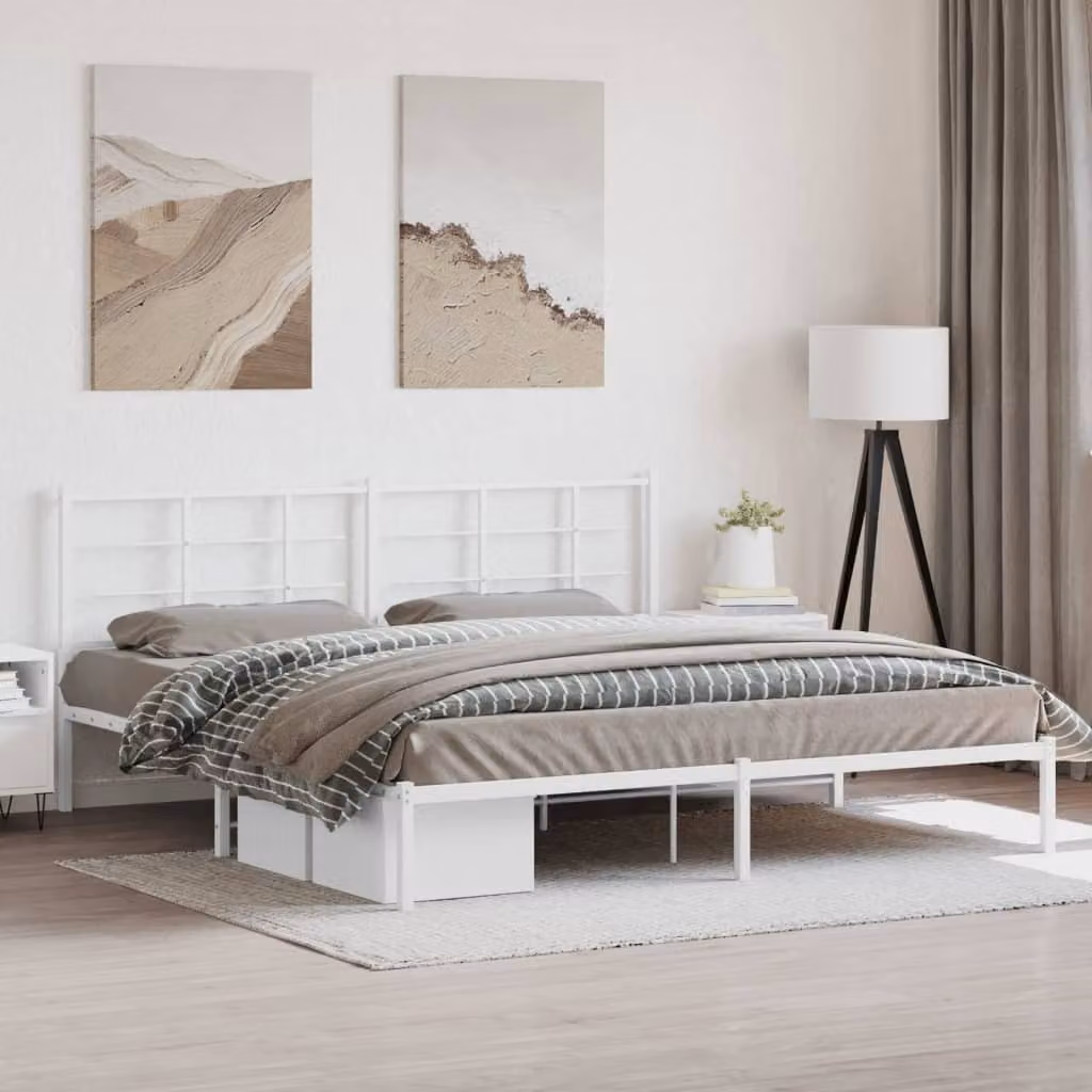 vidaXL Giroletto con Testiera in Metallo Bianco 200x200 cm