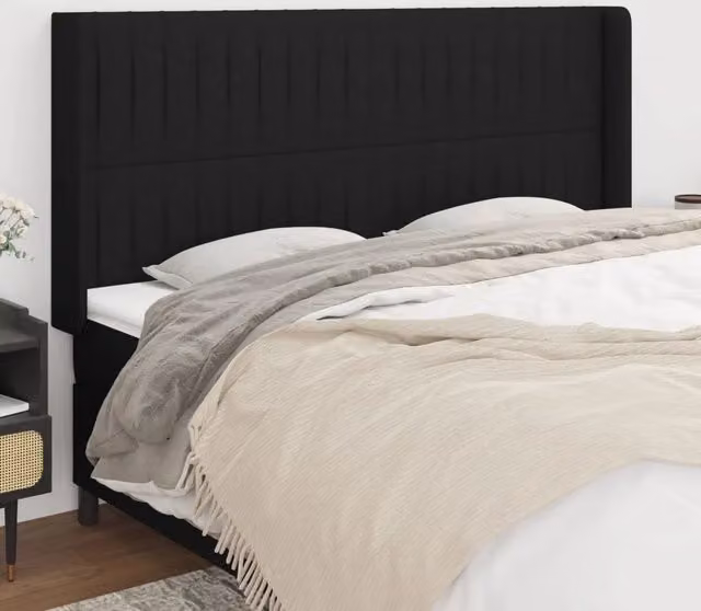Testiera con Orecchie Design Mania in Tessuto Nero L: 183 cm, P: 16 cm, H: 118/128 cm