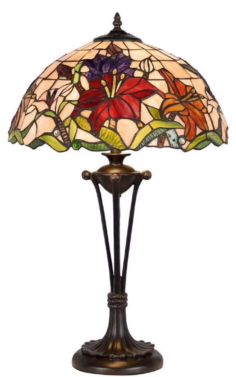 Casa Padrino Luxury Tiffany Table Lamp Multicolore Ø 40 x H. 64 cm - Lampada da tavolo Tiffany rotonda - Interni - Luci - Luci Tiffany