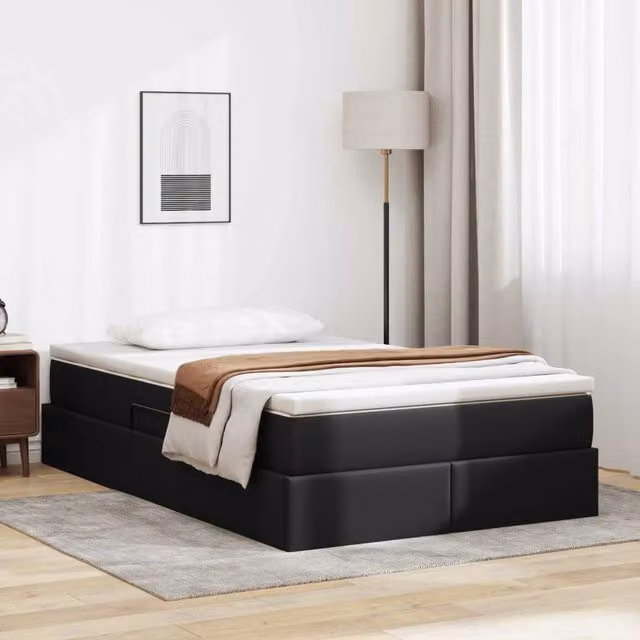 Letto con contenitore e materasso ibrido vidaXL in similpelle nera L: 120 cm, P: 200 cm, H: 48,5 cm