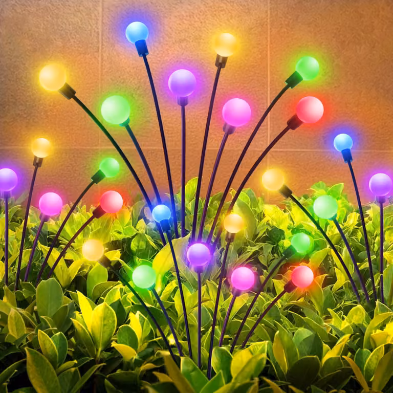 Set di 4 sfere luminose solari, con 32 LED colorati, grado di protezione IP65, con sistema di oscillazione