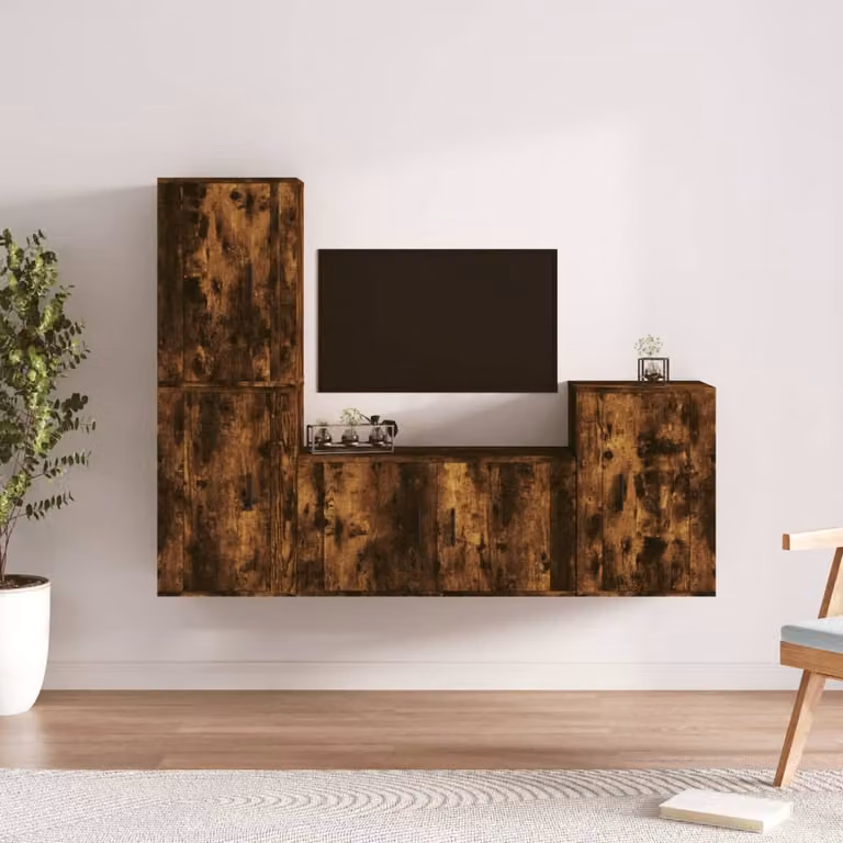 Set di mobili porta TV 4 pezzi vidaXL in legno multistrato color rovere fumo per soggiorno, modello a parete