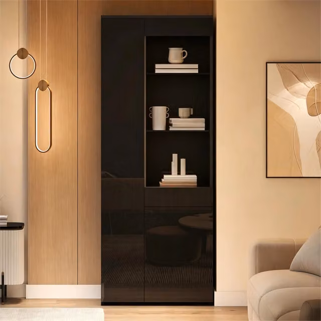 Mobile Vetrina ¨C Minimal ¨C Nero 70x35x180cm con cassetti e LED