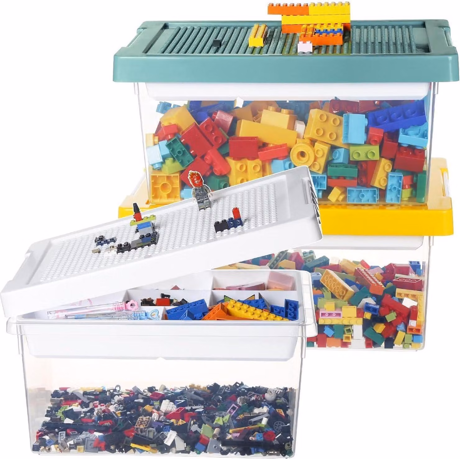 Scatola portaoggetti Greentainer con coperchio e pannello per costruzioni, set di 3 in PPplusplus_AUX, per la cameretta dei bambini