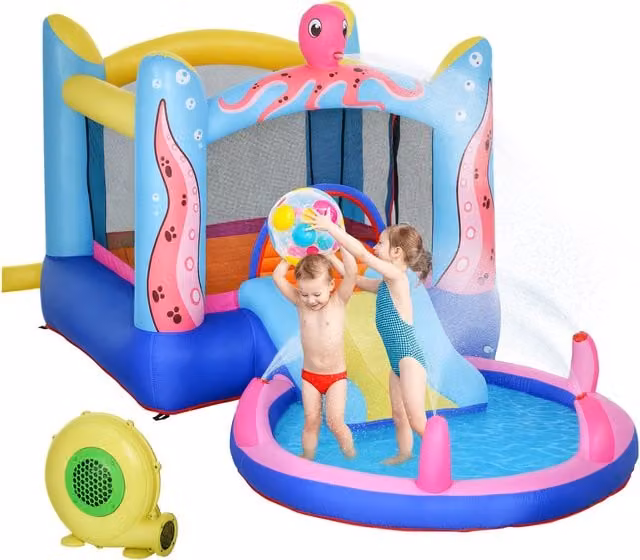 Castello Gonfiabile Outsunny con Scivolo e Piscina Multicolore per Bambini, L: 360 cm, P: 175 cm, H: 180 cm – 1