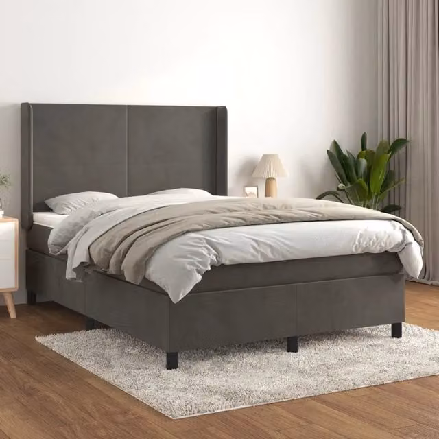 Letto Ibrido vidaXL con Giroletto a Molle e Materasso in Velluto Grigio e Bianco, Struttura in Legno di Larice, L/P/H: 203 x 147 x 128 cm – 1