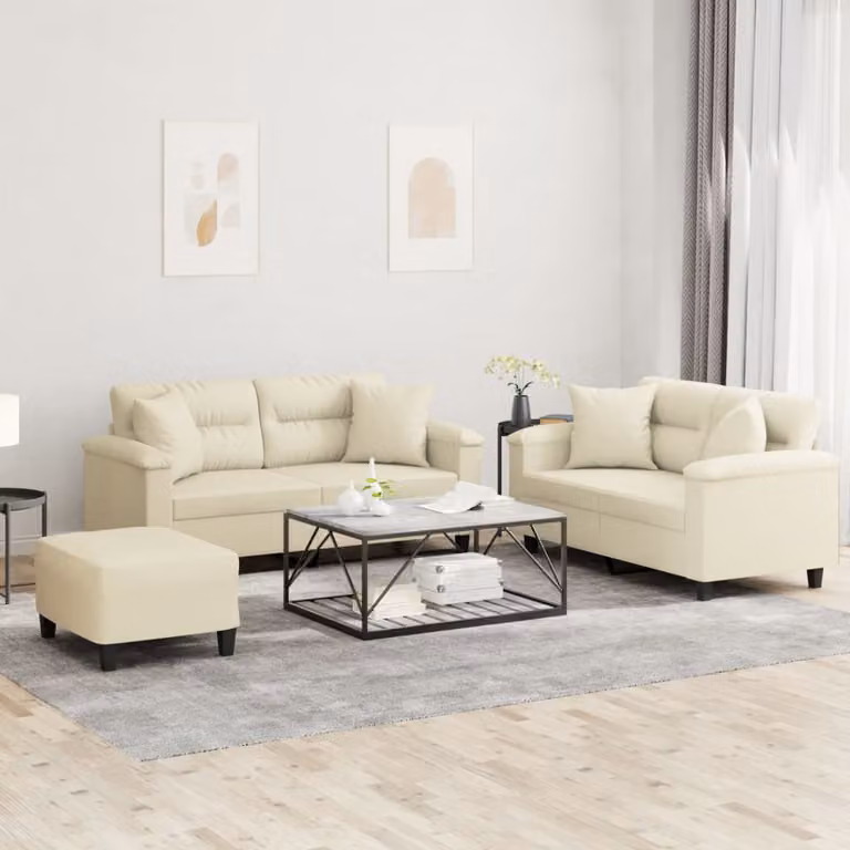 Set di divani 3 pezzi vidaXL in similpelle beige con cuscini per soggiorno in stile moderno