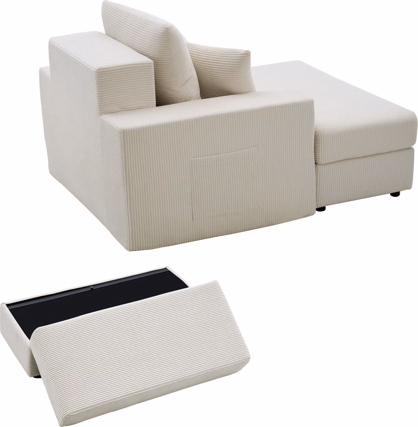 SucceBuy Divano chaise longue modulare 1115 mm, Confortevole poltrona lounge in velluto a coste con cuscini, braccioli e seduta profonda, Perfetto per il soggiorno o la camera da letto, Beige