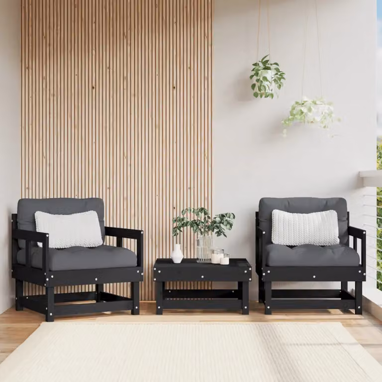 Set di 2 sedie da giardino vidaXL in legno di pino nero con braccioli e cuscini inclusi