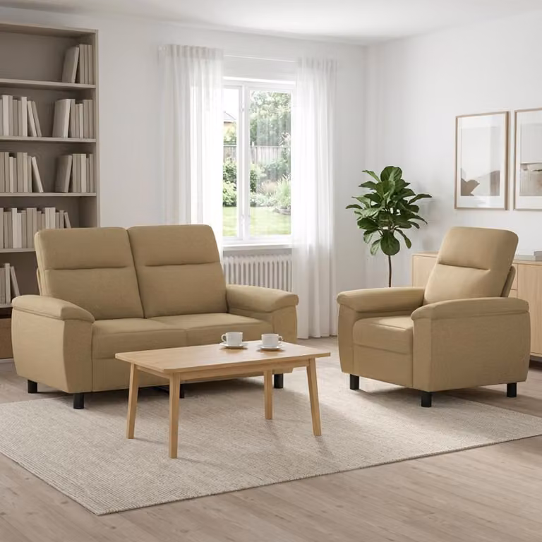 Set di 2 divani moderni vidaXL in tessuto marrone chiaro con struttura in metallo per il tuo soggiorno