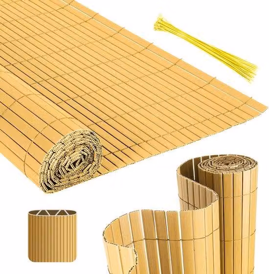 Pannello divisorio in PVC per giardino, ideale per balconi - Recinzione per giardino e protezione per balconi, terrazze e giardini - Colore: bambù - Dimensioni: 0,9 x 4 metri