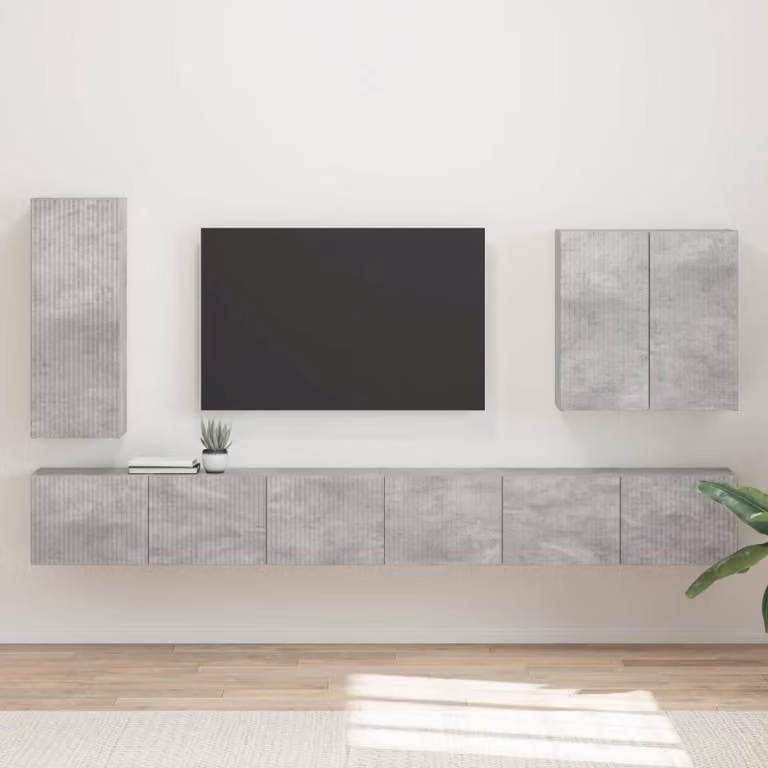 Set di 6 mobiletti da TV a parete vidaXL moderni in grigio cemento