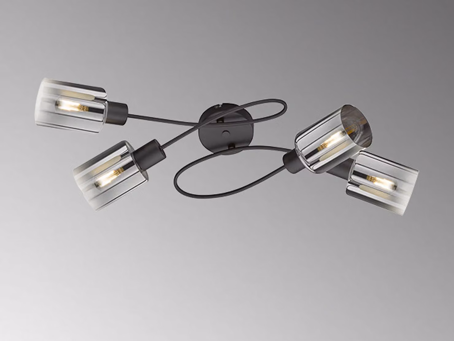 Bellissima plafoniera LED 4flame lunga 79 cm di colore nero con paralumi in vetro fumé