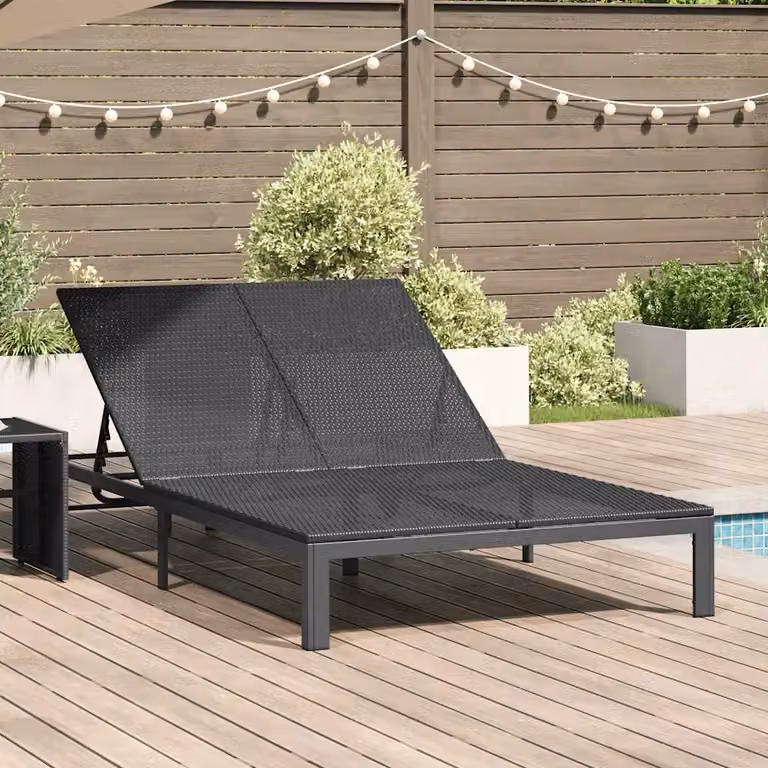 vidaXL Lettino da Sole in Polyrattan Nero con Poggiatesta Regolabile