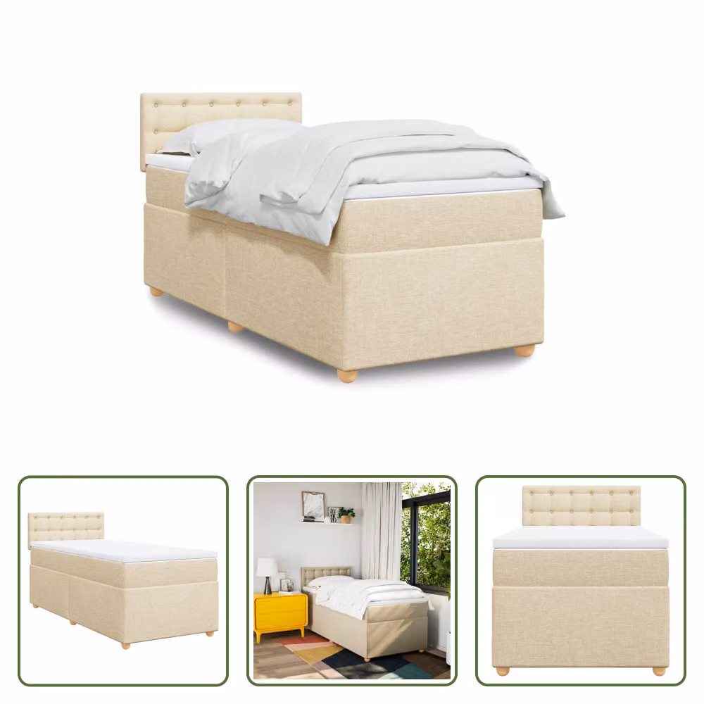The Living Store Letto a molle insacchettate con materasso crema 80x200 cm in tessuto