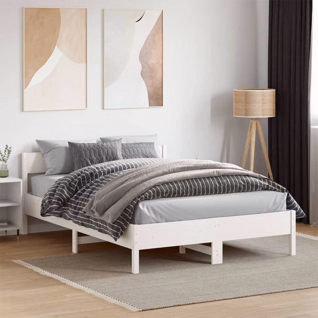 Letto senza materasso vidaXL in legno massello di pino bianco L: 140,5 cm, P: 195,5 cm, H: 71,5 cm