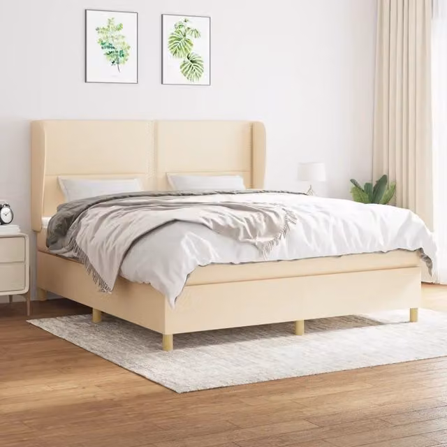 Letto Ibrido vidaXL con Giroletto a Molle e Materasso in Tessuto Beige e Bianco L/P: 180 x 200 cm