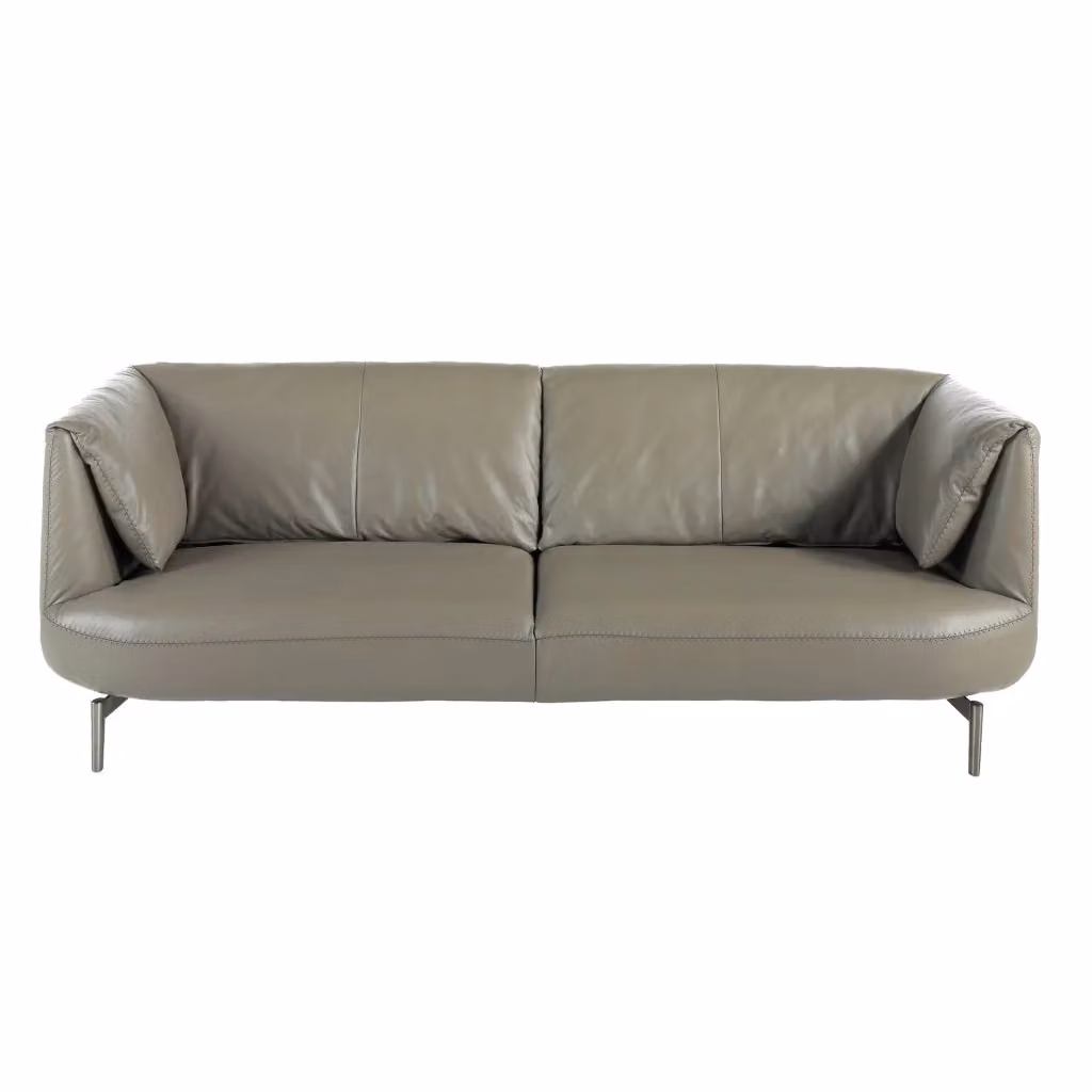Divano a 3 posti moderno Angel Cerdá S.L. in pelle grigia con struttura in legno e metallo L: 210 cm, P: 78 cm, H: 90 cm – 2