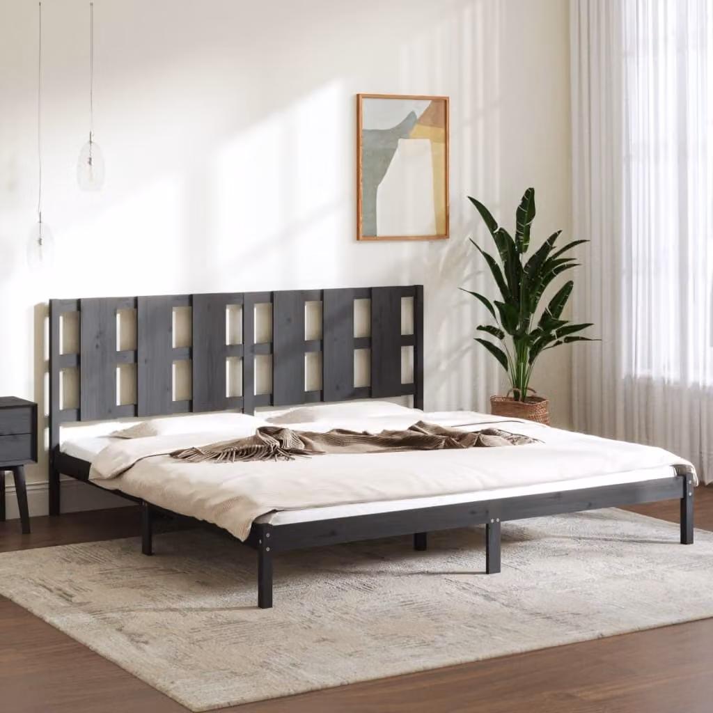 The Living Store Letto in legno massiccio di pino grigio 200x200 cm