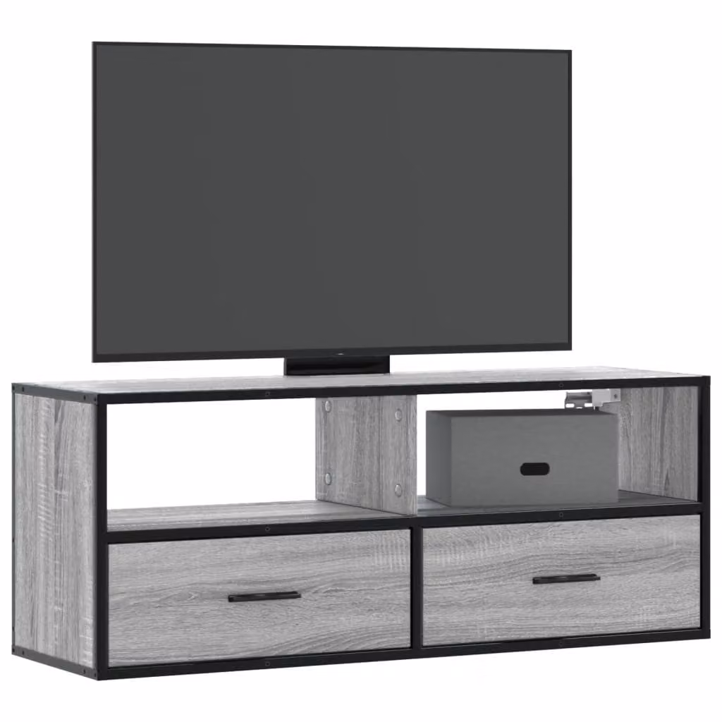 Mobile TV vidaXL in stile industriale in legno e metallo, Grigio Sonoma, L 100 cm x P 31 cm x H 39,5 cm