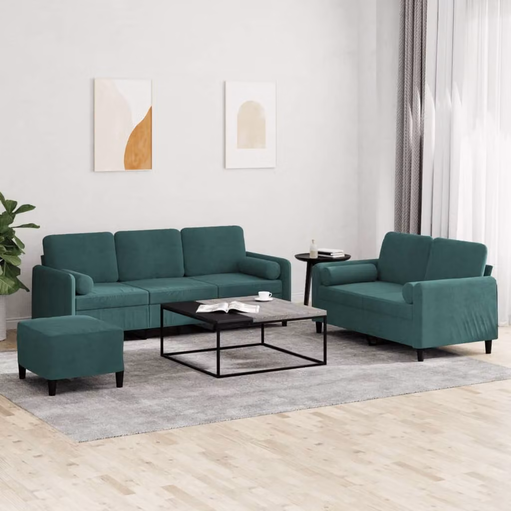 Maison Exclusive - Set divano a 3 pezzi con cuscini in velluto verde scuro