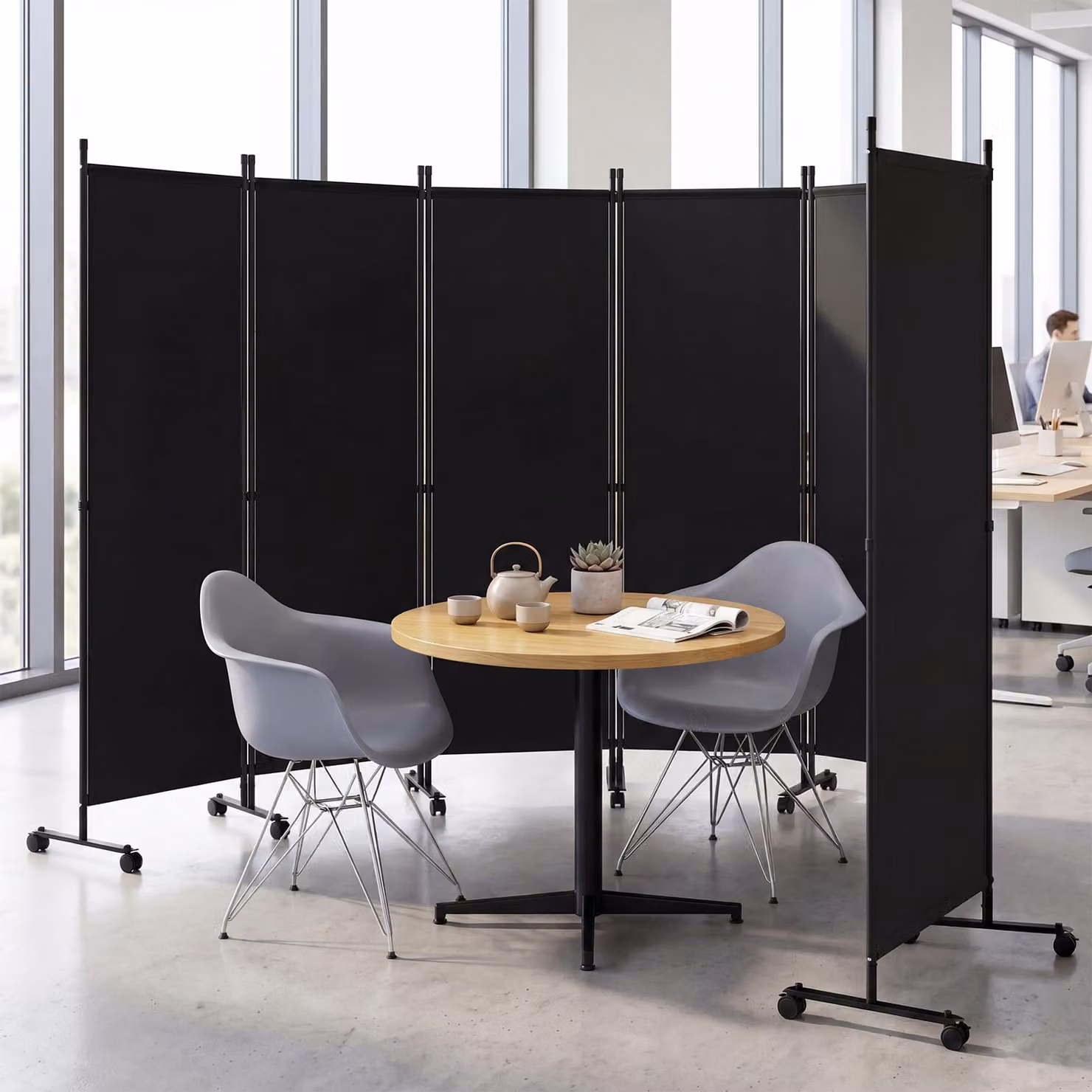 Divisorio pieghevole Costway a 6 pannelli con ruote bloccabili per soggiorno e ufficio, Nero, Altezza: 172 cm